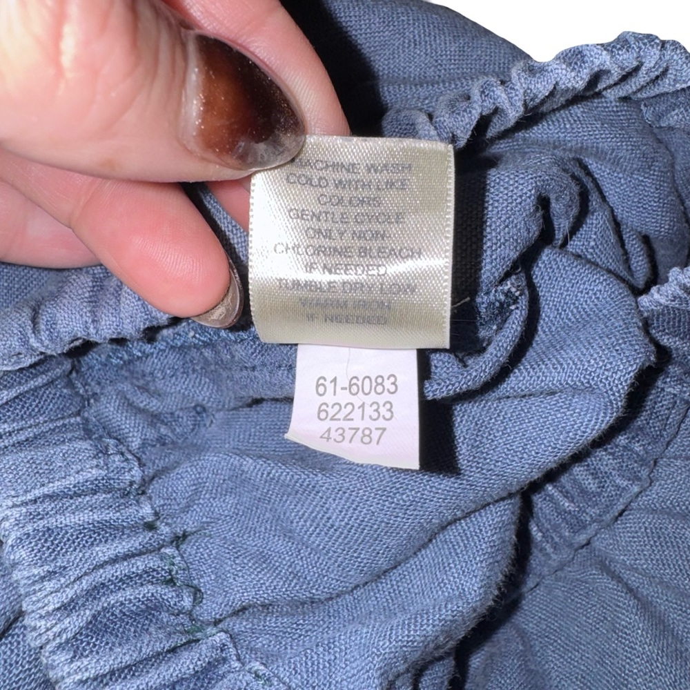 J Jill 100% Linen Pull On Pants Blue Elastic Waist Cropped Wide Leg Relax - Picture 8 of 8